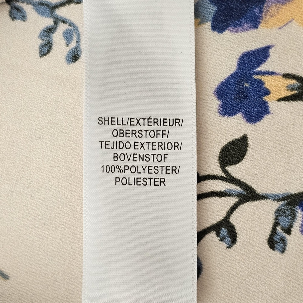 Adrianna Papell Blouse Womens Small Floral V Neck Long Sleeve Blue Yellow Top - Picture 9 of 11